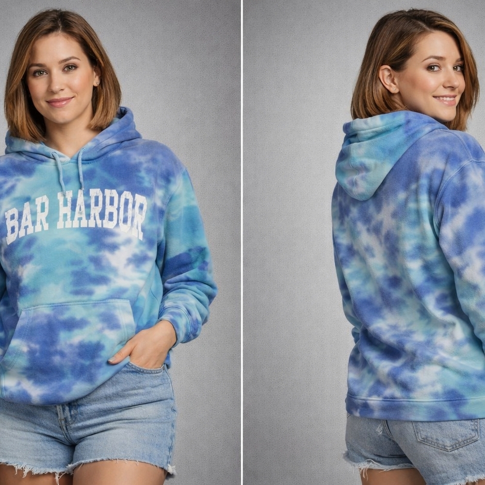 Bar Harbor MAINE Tie-Dye Hoodie Sweatshirt Size Large | Casual Pullover